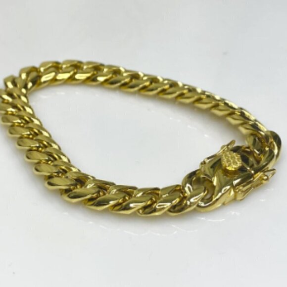 Miami Cuban Curb Link Chain Bracelet 316L Gold Plated Stainless Steel - Picture 11 of 12